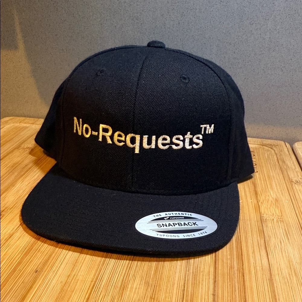 Black Snapback Hat with No-Requests Logo